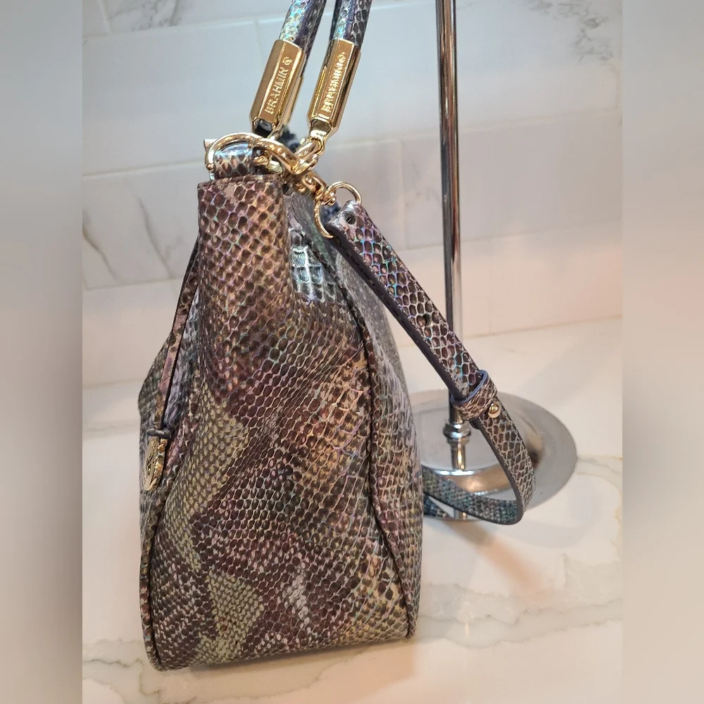 Brahmin Marianna Moonstone Seville Iridescent Snake Print Shoulder Bag Tote - Picture 12 of 16